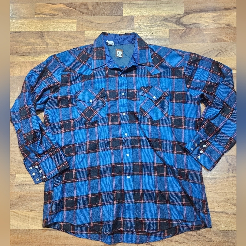 Vintage Karman Western Pearl Snap Shirt Plaid Cowboy Rodeo 18 35 XL